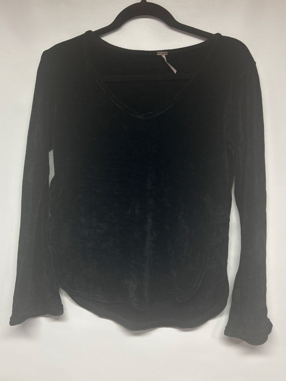 Poof! Black Velvet V-Neck Long Sleeve Top